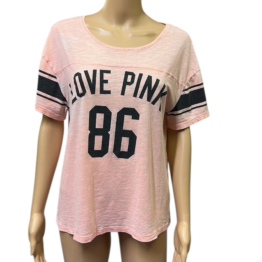 Victorias Secret Love Pink 86 Coral Lightweight Football Style Tee Shirt Size S